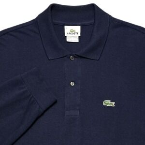 Lacoste Mens Long Sleeve Polo Shirt Size 7 2XL Navy Blue Cotton 5191L EUC